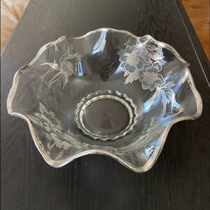Vintage Silver City Glass Company Sterling on Glass Decorative Scalloped Bowl